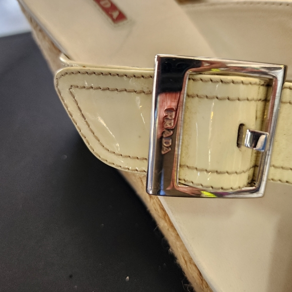 Prada wedge sandal.Calzature Donna. Patent leather with rope weave wedge size 40 - Picture 11 of 16